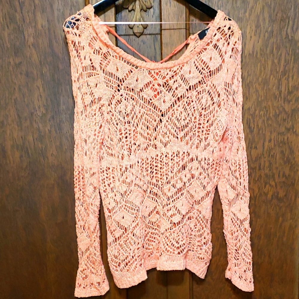 Ana,Peach Crochet Knit Sweater, women's size large.